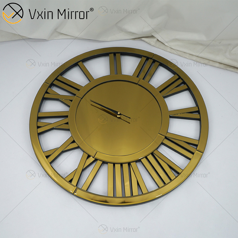 عرض ساخن WXMC-04 ديكور حائط حديث أنيق بتصميم رقمي رقمي فضي وذهبي ساعة حائط بمرآة