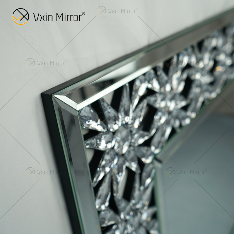 مصنع بالجملة أنيق WXM-1095 ديكور المنزل الحديث مرآة الحائط الزخرفية الكريستال الفضي