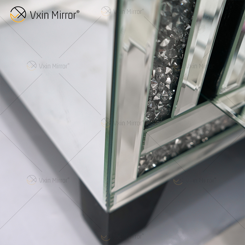 Vxin Mirror Furniture سحق الماس الفضي تلفزيون خزانة حامل تلفزيون بمرآة مع درجين