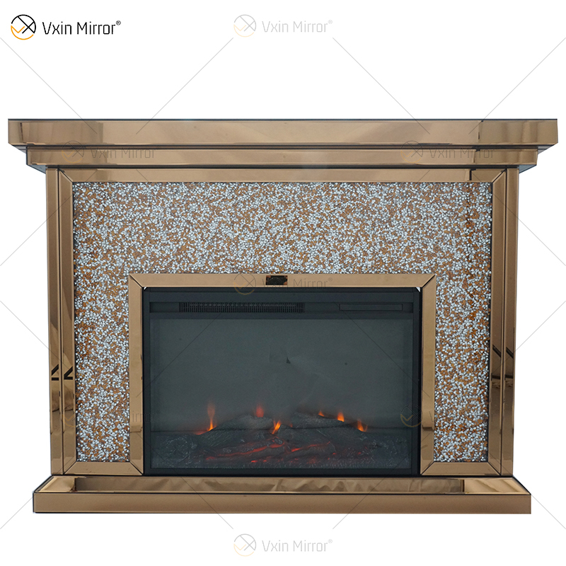 متعدد الألوان WXWF-020 الفاخرة الفضة المكسرة الماس الكريستال الأبيض الزجاج غرفة المعيشة مرآة الموقد داخلي