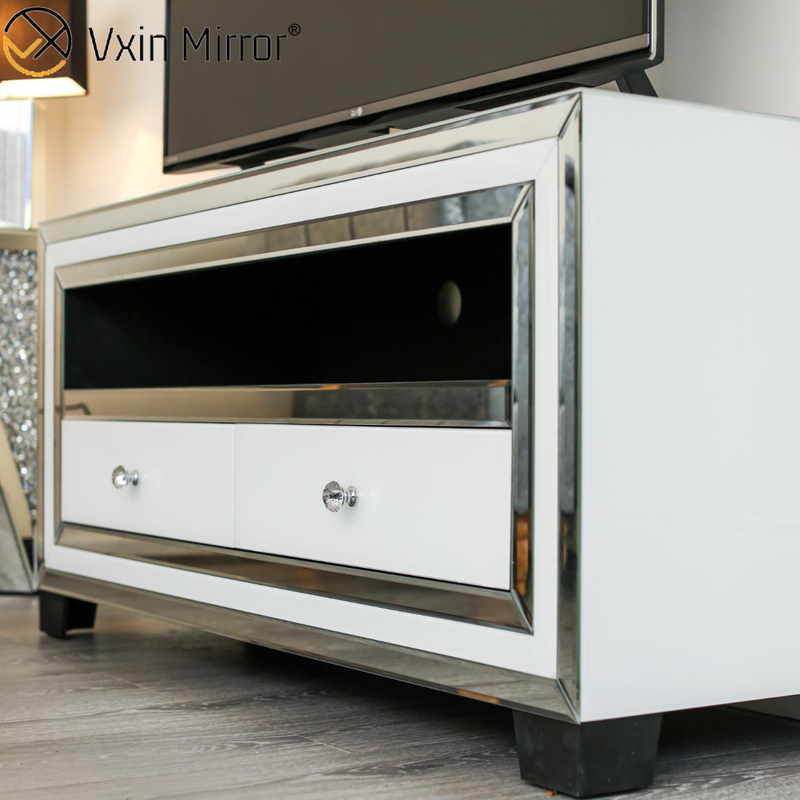 Vxin Mirror WXWF-790 الأثاث الحديث الأبيض الفضي الزجاج تلفزيون تقف