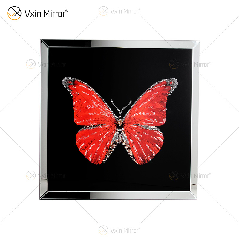 Vxin WXMA-58 الكريستال الخزف اللوحة الراتنج الفراشة المغطاة الإطار الزخرفية مرآة جدار الفن