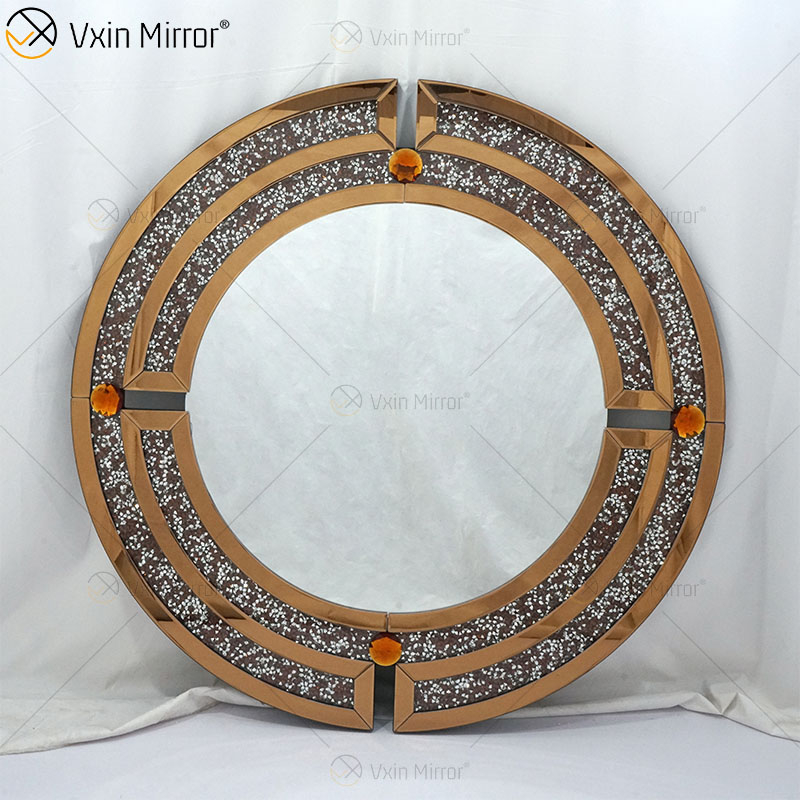الجملة WXM-1130 جولة الماس مرآة الحائط البني الفاخرة نمط مرآة الحائط