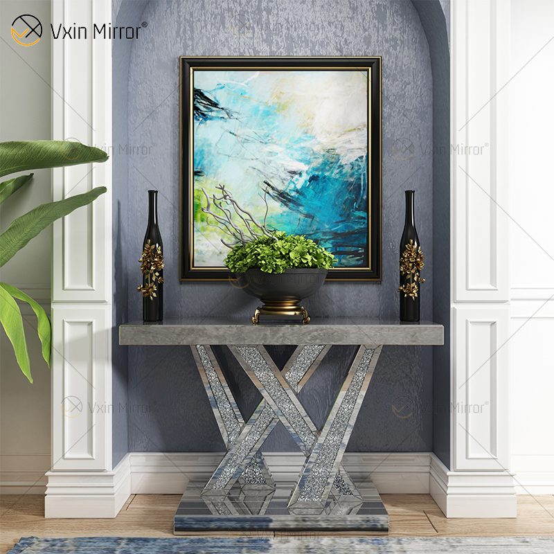 بيع المصنع مباشرة WXWF-513 Diamond Crush Mirror Console Table Crystal Home Furniture Glass Console Table