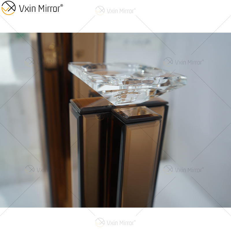 2 ألوان حديثة أنيقة WXCH-079 حامل شمعة كريستال ميرور فضية لحفل الزفاف المنزلي