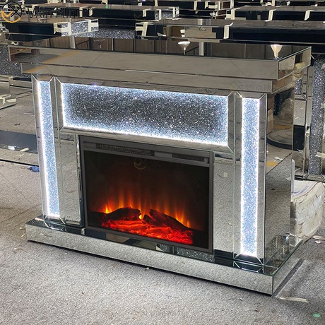 متعدد الألوان LED الفضة والزجاج والكريستال غرفة المعيشة الموقد مع إدراج داخلي