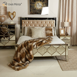 Vxin Antique Furniture WXWF-1088 King Bed Grace Golden Frame Mirrored Super Bed