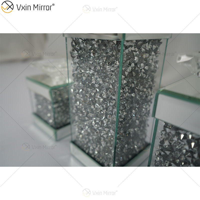 Vxin Mirror WXCH-078 حامل شموع فضي عائم بلورات عاكسة