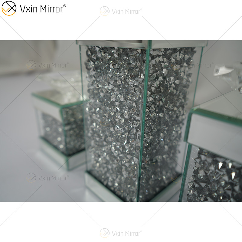 Vxin Mirror WXCH-078 حامل شموع فضي عائم بلورات عاكسة