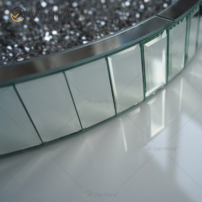 حار بيع WXMT-015 الحديثة ديكور الفضة المطحون الماس مرآة مستديرة صينية