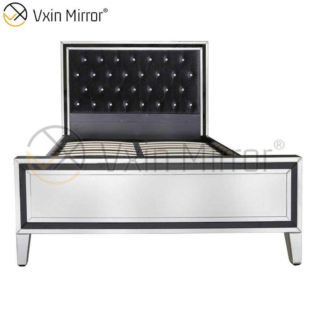Vxin Mirror Furniture WXWF-1081 إطار أسود زجاجي فضي عاكس سرير كينج بمرآة سرير