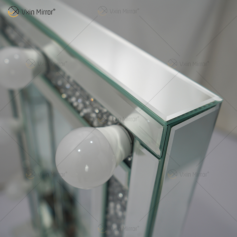 CRYSTAL Sparkle DIAMOND CRUSH MIRRORED HOLLYWOOD MIRROR 9 BULB MAKE UP DRESSING TABLE WXDL-176