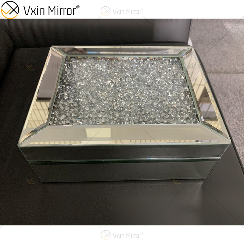 LED VXin ديكور المنزل مجوهرات صناديق الفضة الزجاج المكسر الماس الحديث معكوسة صندوق مجوهرات مع LED