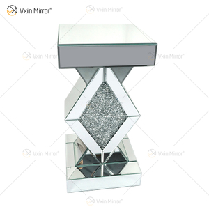 رخيصة تصميم جديد Vxin WXF-115-1 ديكور المنزل سحق الماس نهاية الجدول الفضة مرآة الأثاث الجدول الجانبي