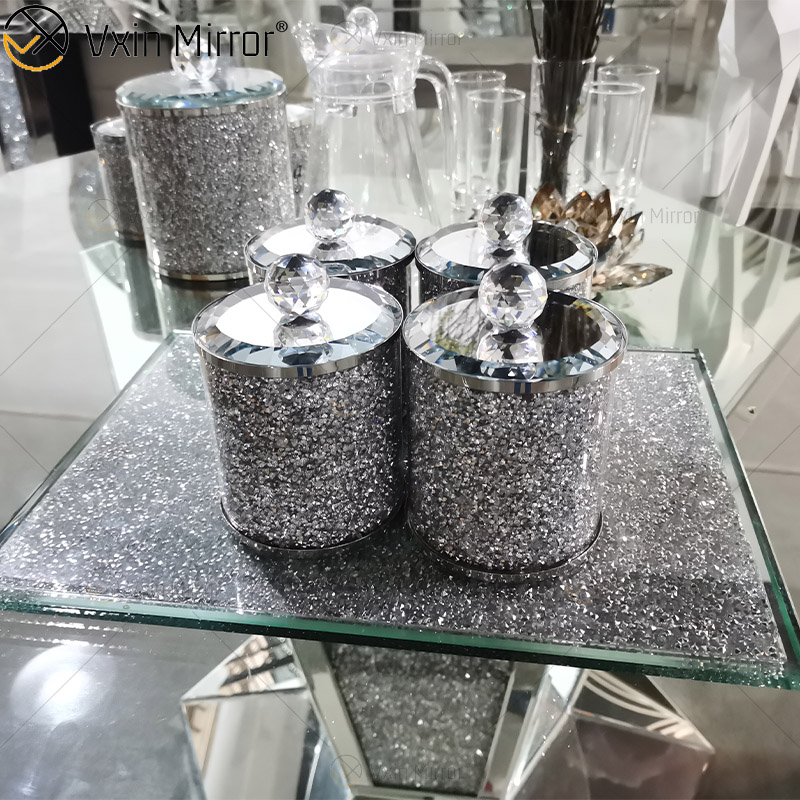 عبوة عالية الجودة VX-01 فضية للديكور المنزلي برطمانات زجاجية عاكسة من الأكريليك وزجاجات بغطاء