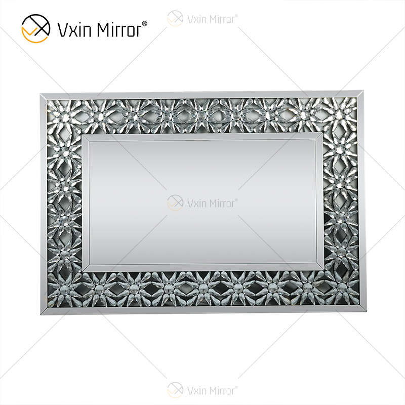 مصنع بالجملة أنيق WXM-1095 ديكور المنزل الحديث مرآة الحائط الزخرفية الكريستال الفضي