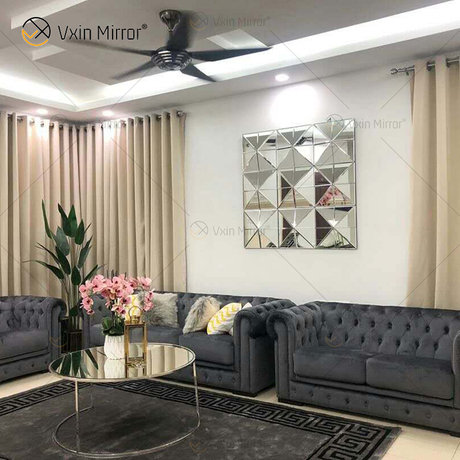 جدار ديكورا فضي ثلاثي الأبعاد أنيق مربع فضي معلق على الحائط مرآة جدار ديكور فني للمنزل لأثاث غرفة المعيشة WXM-1151