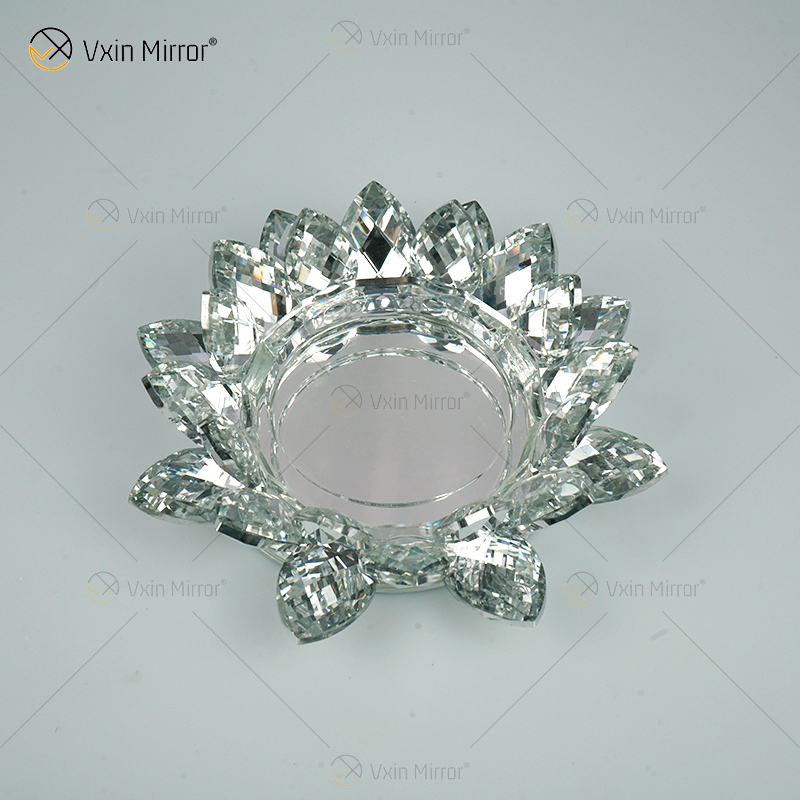 توريد المصنع Vxin Mirror Flower VX-07 Silver Candlestick Lotus Crystal Candle Holder