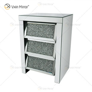 Vxin Mirror WXF-116 فضية كريستال منضدة جانبية مشطوفة بمرآة مع 3 أدراج لغرفة النوم