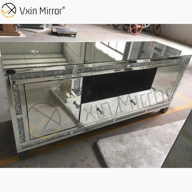 Vxin Mirror Furniture حديث مكسر من الماس والفضة بمرآة Fireplce TV مع بابين
