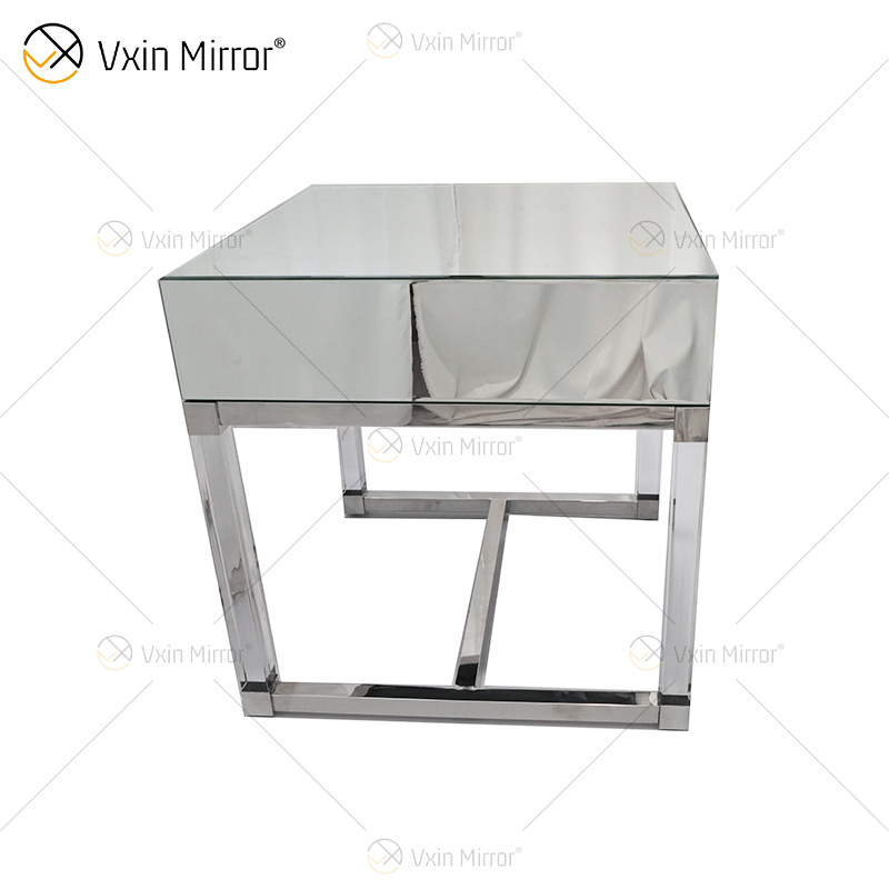 Vanity Modern WXF-139-2 منضدة أثاث من الزجاج الفضي الأكريليكي مع أدراج وطاولة بجانب السرير معكوسة لغرفة النوم
