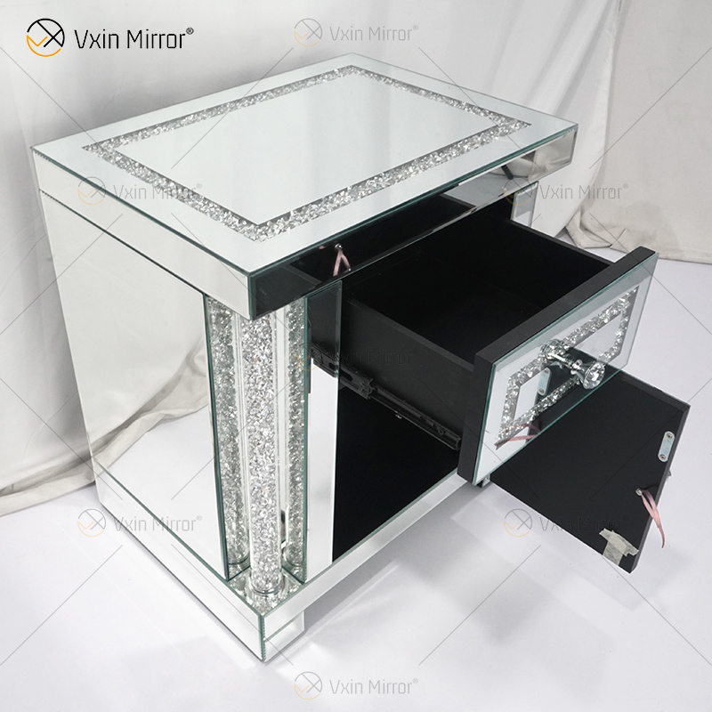 مرآة Vxin WXWF-144 أثاث معكوسة منضدة مرآة بجانب السرير خزانة طاولة بجانب السرير مع درجين