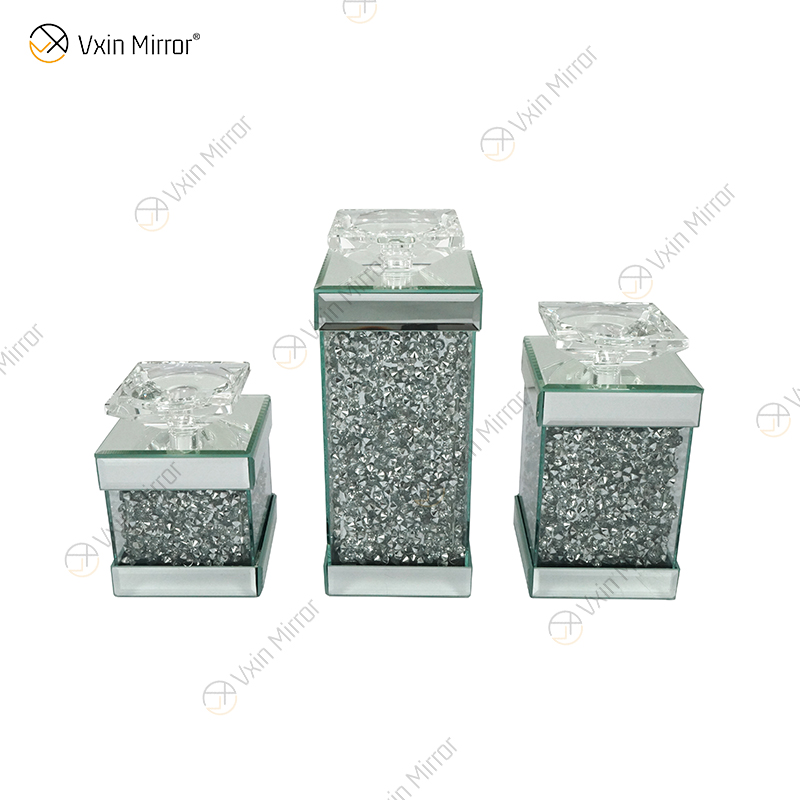 Vxin Mirror WXCH-078 حامل شموع فضي عائم بلورات عاكسة