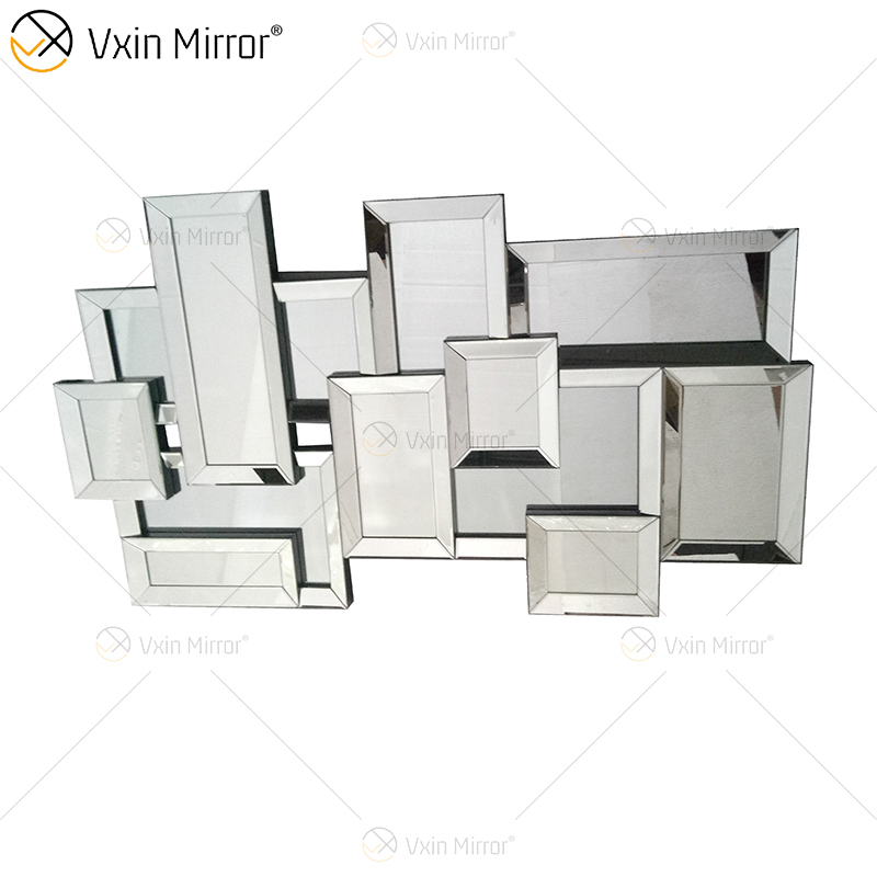 توريد مصنع 3d مرآة الحائط ملصقا تصميم WXM-1129 الفضة يتوهم الجدار خلع الملابس مرآة خشبية