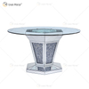 2020 تصميم جديد WXF-100 طاولة طعام فضية مستديرة من الماس المسحوق مع سطح طاولة زجاجي مقوى