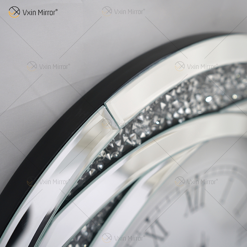 الحزمة التجريبية WXC-080 ساعة حائط ذات مرآة ثلاثية الأبعاد فضية مطحونة بالفضة الحديثة