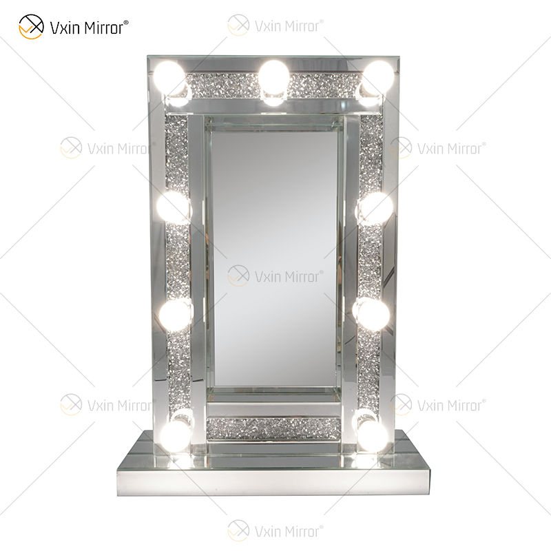 CRYSTAL Sparkle DIAMOND CRUSH MIRRORED HOLLYWOOD MIRROR 9 BULB MAKE UP DRESSING TABLE WXDL-176