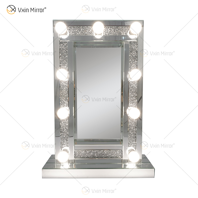 CRYSTAL Sparkle DIAMOND CRUSH MIRRORED HOLLYWOOD MIRROR 9 BULB MAKE UP DRESSING TABLE WXDL-176