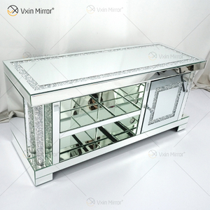 أثاث معكوسة لغرفة المعيشة أوروبية حديثة WXF-162 أحدث تصميمات تلفزيون زجاجي مع الماس