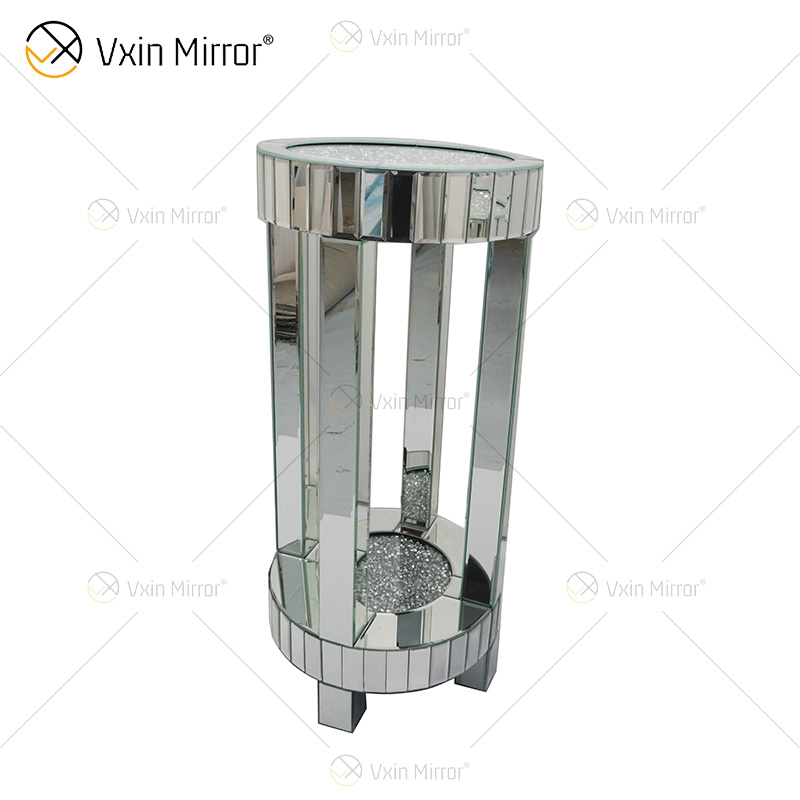 رخيصة WXF-095 تصميم جديد الحديثة طاولة جانبية مستديرة غرفة المعيشة الفضة سحق الماس الفاخرة مرآة جانبية الجدول