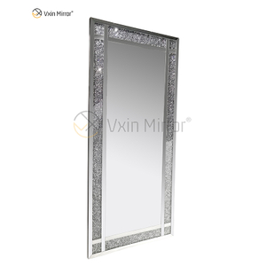 حار بيع 168 سنتيمتر WXM-1082 جدار ديكور الفضة سحق الماس مستطيل المرآة