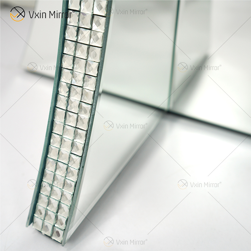 الفاخرة المدخل سحق الماس الكريستال خزانة مرآة مستديرة الفضة معكوسة أرائك طاولة بجانب السرير طاولة القهوة الأثاث WXF-145