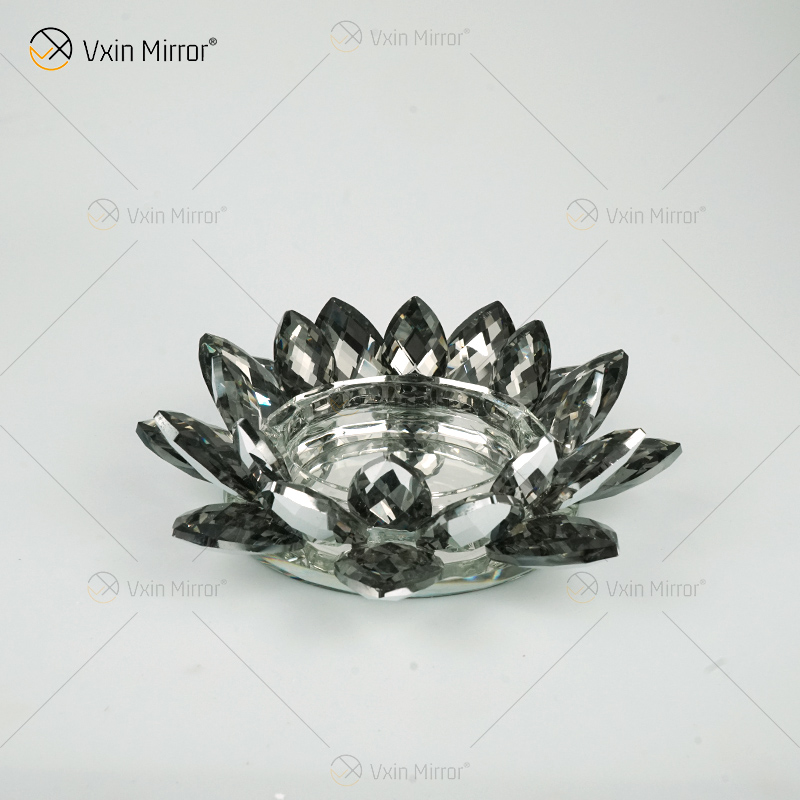 توريد المصنع Vxin Mirror Flower VX-07 Silver Candlestick Lotus Crystal Candle Holder