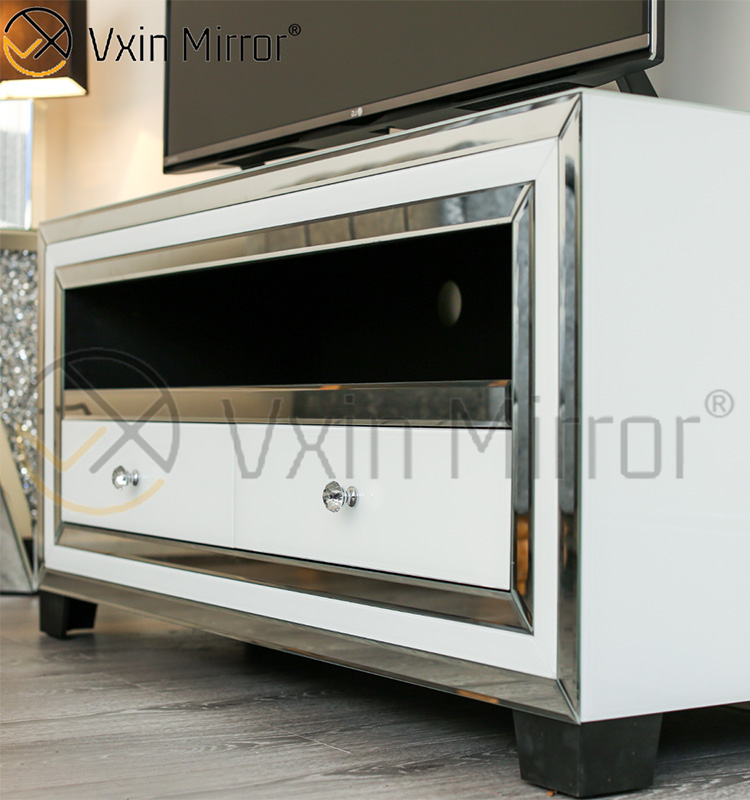 Vxin Mirror WXWF-790 الأثاث الحديث الأبيض الفضي الزجاج تلفزيون تقف