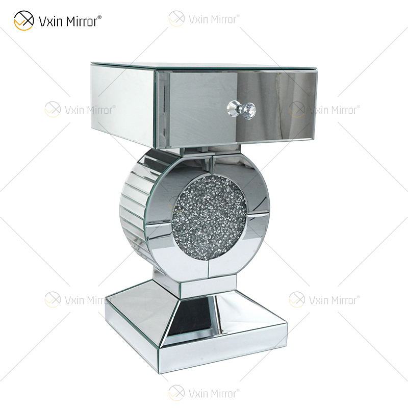 مصنع توريد طاولة جانبية Vxin End Table WXF-157 فضية مطحونة بمرآة الماس مع درج