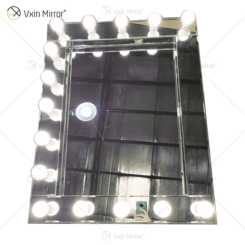 LED Venetian Styles Vxin WXDL-101 مرآة منضدة الزينة مضاءة بالكريستال الفضي مع 15 لمبة