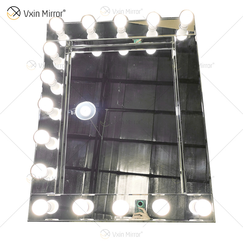 LED Venetian Styles Vxin WXDL-101 مرآة منضدة الزينة مضاءة بالكريستال الفضي مع 15 لمبة