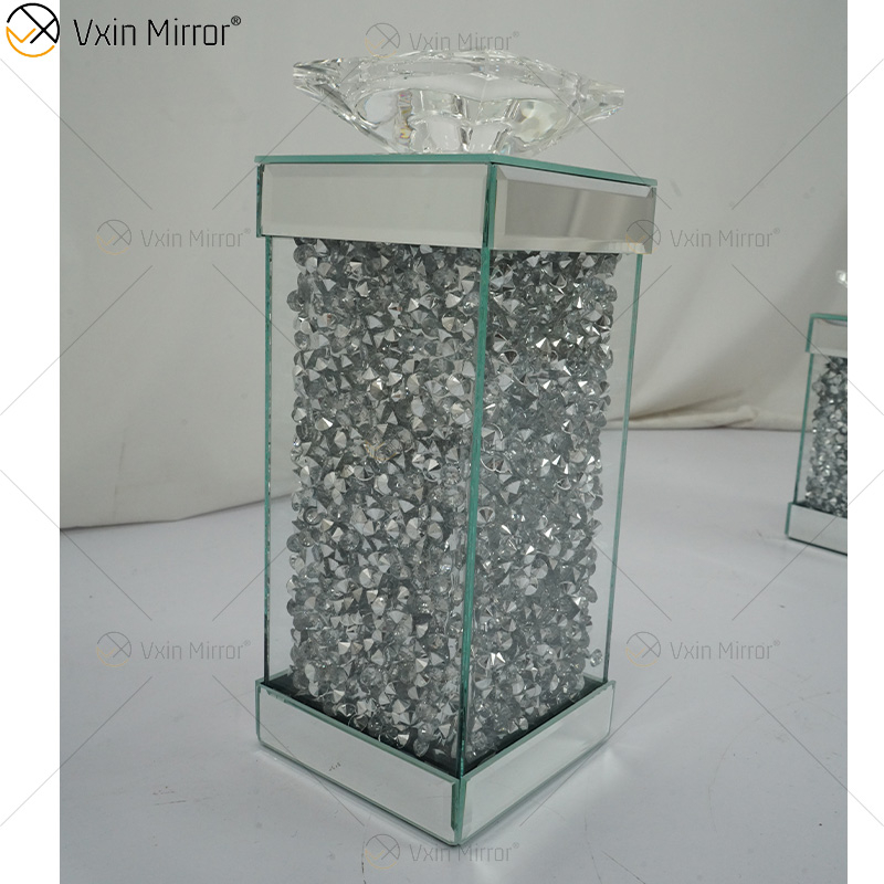Vxin Mirror WXCH-078 حامل شموع فضي عائم بلورات عاكسة