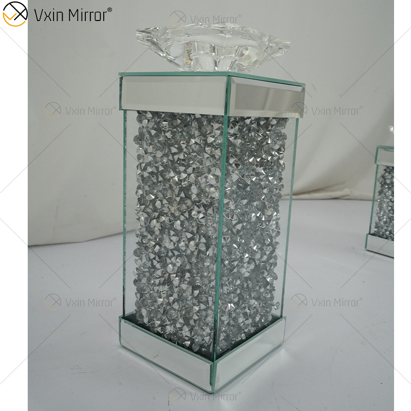 Vxin Mirror WXCH-078 حامل شموع فضي عائم بلورات عاكسة