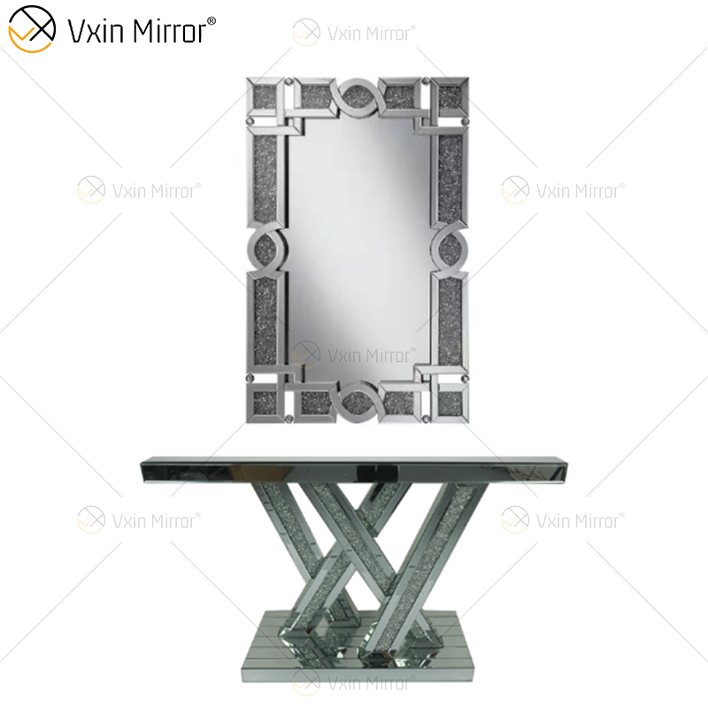 Vxin Mirror Hot البيع Silver Crystal W Design Console Table مع مدخل مرآة في أثاث غرفة المعيشة