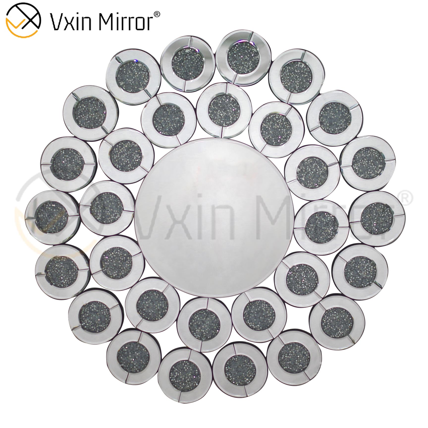 انخفاض سعر Vxin الحديثة جولة الماس الزجاج المكسور طاولة وحدة التحكم مرآة الأثاث