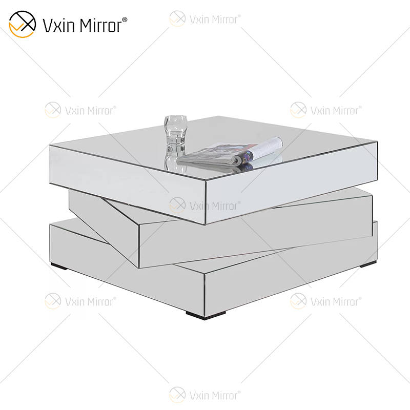Vxin WXF-2138 3D متلألئة سحق الماس هندسية طاولة قهوة معكوسة الفضة مغطاة بالماس