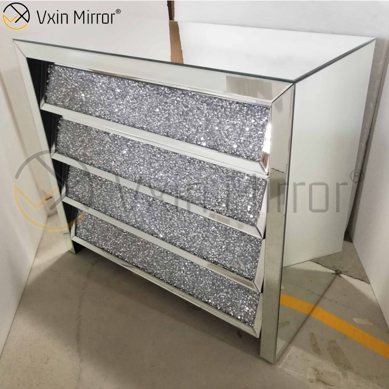 Vxin فضي WXF-706 سحق مع منضدة منضدة ماسية مشطوفة مع 4 أدراج وطاولة سرير معكوسة