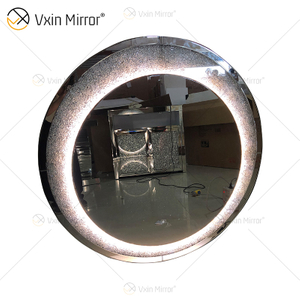 تصميم جديد حار بيع WXM-2594 3 لون ضوء LED فضي كريستال دائري بسيط موضة الماس الديكور مرآة ماكياج