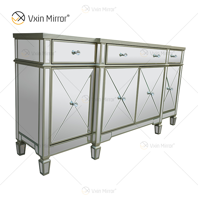 الفاخرة WXF-027 الشمبانيا الفضية ديكور المنزل خزانة خزانة مع أدراج المعطي