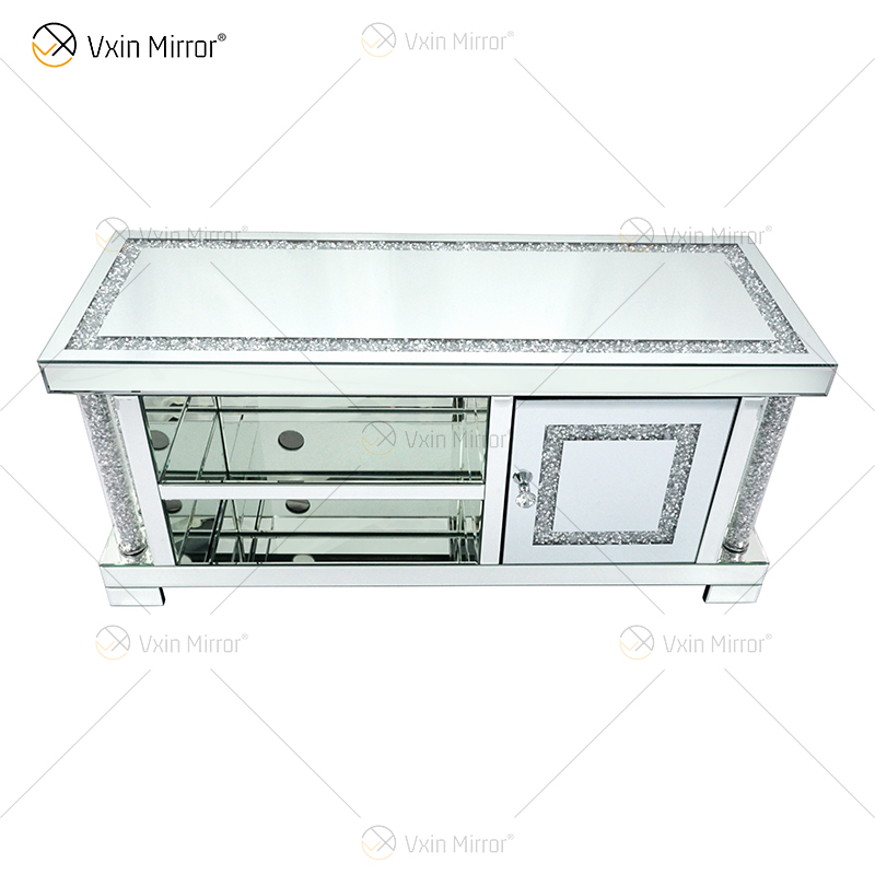 أثاث معكوسة لغرفة المعيشة أوروبية حديثة WXF-162 أحدث تصميمات تلفزيون زجاجي مع الماس